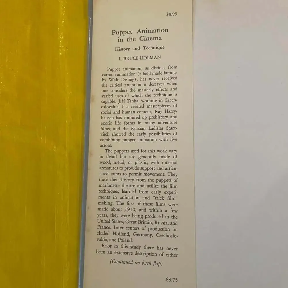 Puppet Animation in the Cinema: History & Technique by L. Bruce Holman (1975, Au
